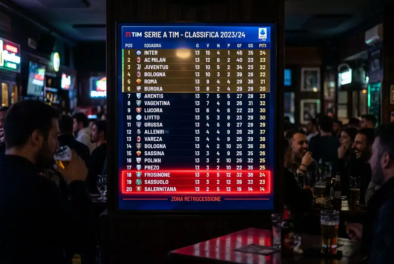 Classement de Serie A affichant la zone de relégation