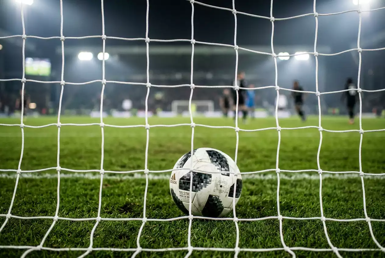 Ballon de football au bord du filet lors d'un match de Serie A
